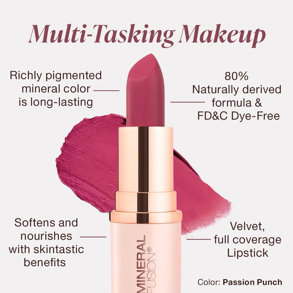 NWT Mineral Fusion Velvet Lipstick in Passion Punch
